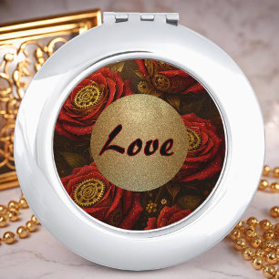 Luxury Steampunk Roses Romantic Gold Gears Compact Mirror