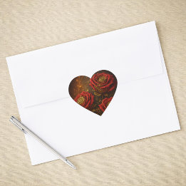 Luxury Steampunk Roses Romantic Gold Gears Heart Sticker