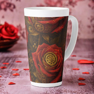 Luxury Steampunk Roses Romantic Gold Gears Latte Mug