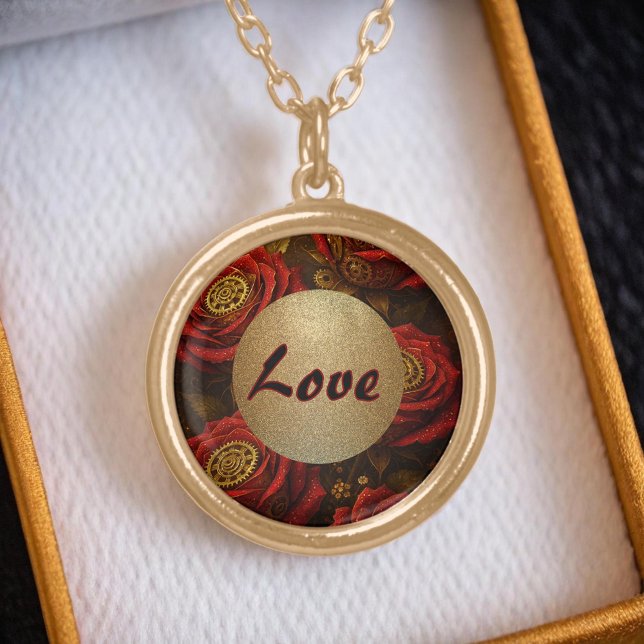 Luxury Steampunk Roses Romantic Gold Gears Plated Necklace (Creator Uploaded)