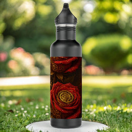 Luxury Steampunk Roses Romantic Gold Gears Stainless Steel Water Bottle