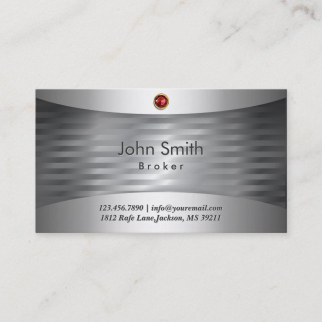 Luxury Steel Real Estate Broker Business Card (Front)