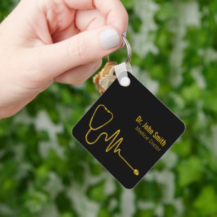 Luxury Stethoscope Gold ECG Wave EKG Line Medical Keychain
