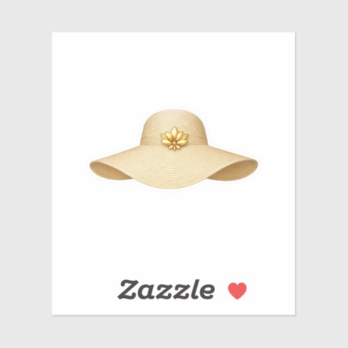 Luxury Straw Sun Hat with Gold Lotus Emblem Sticke Sticker