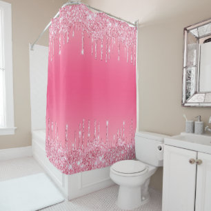 Luxury Strawberry Pink Dripping Glitter Girl's Shower Curtain