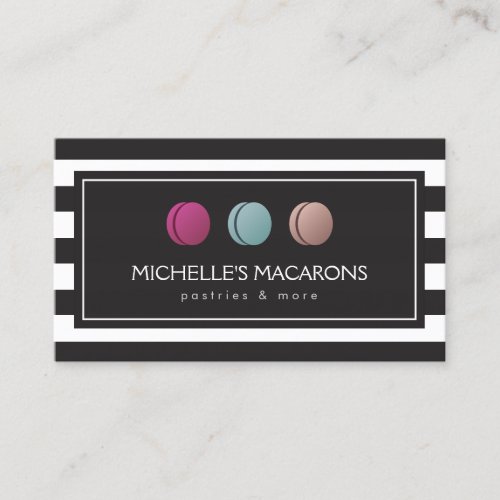 Luxury Striped French Macaron Trio Logo for Bakery Business Card
