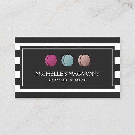 Customizable Luxury Striped French Macaron Trio Logo for Bakery Business Card