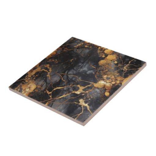 Luxury style black and gold marble effect ceramic tile | Zazzle