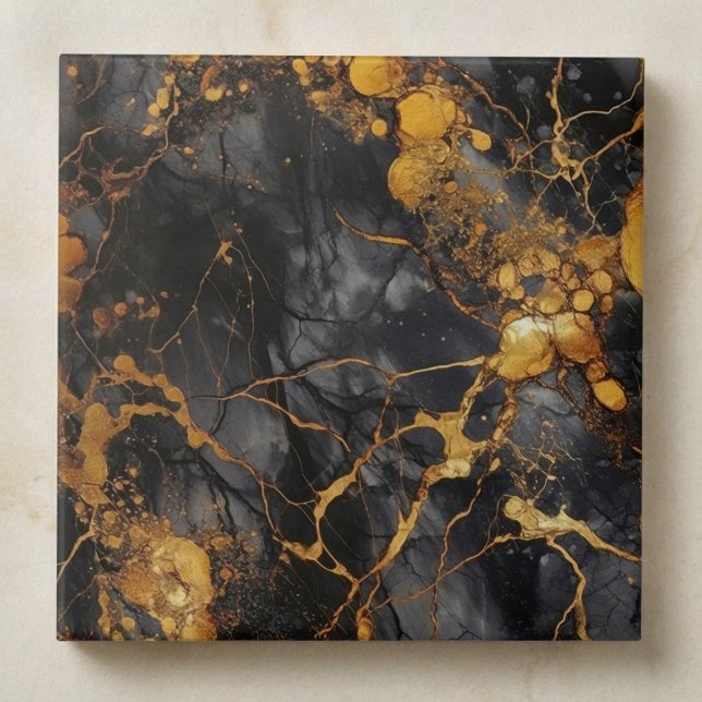 Luxury style black and gold marble effect ceramic tile (Luxury style black and gold marble effect ceramic tile.)