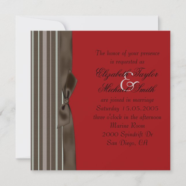 Luxury Style Brown Ribbon Red Wedding Invite (Front)