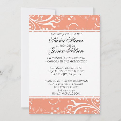 Luxury Style Coral Flowers Swirls Shower Invite