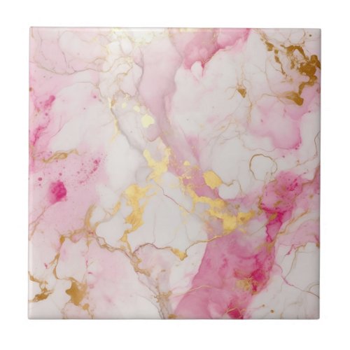 Luxury style pink and gold marble effect ceramic tile