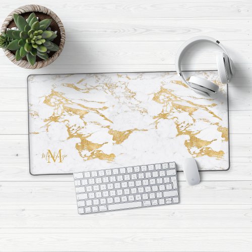 Luxury Stylish Gold Foil Marble Monogram Desk Mat