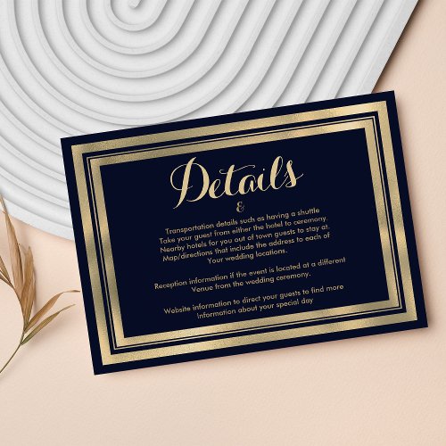 Luxury stylish modern navy blue gold Details Enclosure Card