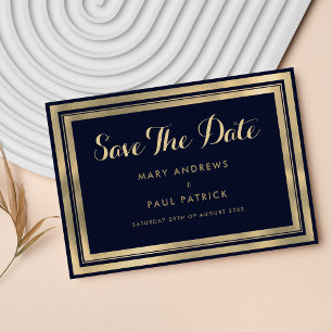 Luxury stylish modern navy blue gold Save The Date