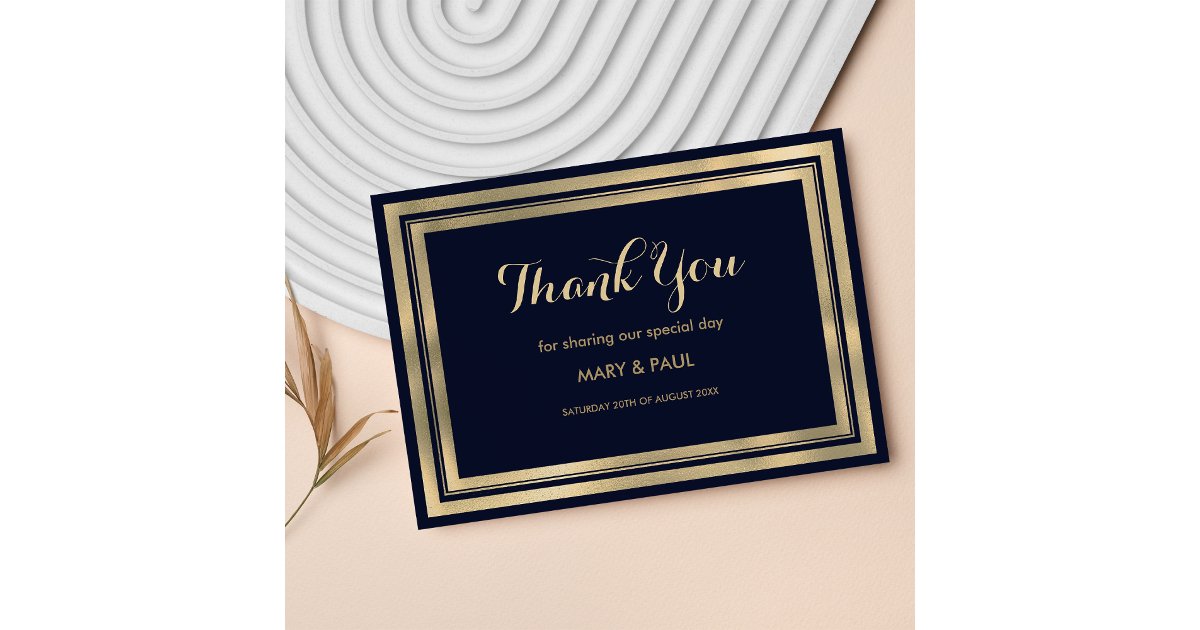 Luxury stylish modern navy blue gold Thank You Card | Zazzle