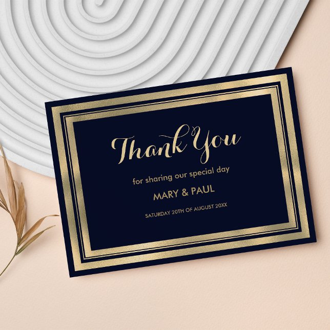 Luxury stylish modern navy blue gold Thank You Card (Luxury stylish modern navy blue gold Thank You)