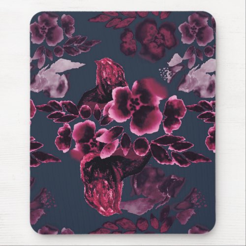 Luxury Stylish Watercolor Navy Blue Burgundy Mouse Pad