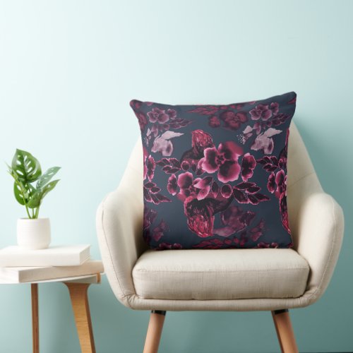 Luxury Stylish Watercolor Navy Blue Burgundy Throw Pillow