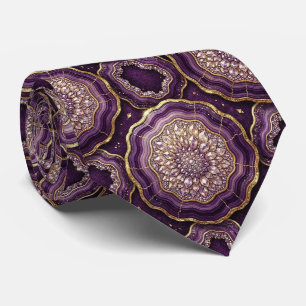 Luxury Suit Tie Deep Plum + Gold Geode Neck Tie