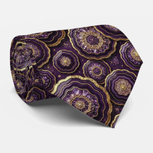 Luxury Suit Tie Deep Plum + Gold Geode Neck Tie