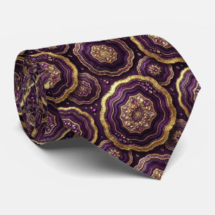 Luxury Suit Tie Deep Plum + Gold Geode Neck Tie