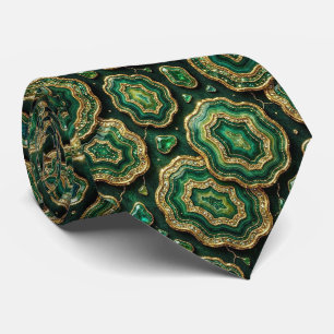 Luxury Suit Tie Forest Green Gold Geode Neck Tie