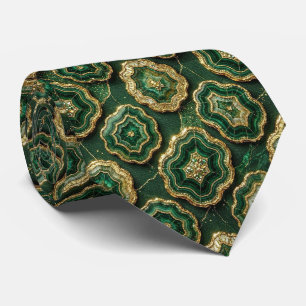 Luxury Suit Tie Forest Green Gold Geode Neck Tie