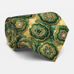 Luxury Suit Tie Forest Green Gold Geode Neck Tie