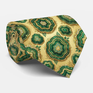 Luxury Suit Tie Forest Green Gold Geode Neck Tie