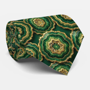 Luxury Suit Tie Forest Green Gold Geode Neck Tie