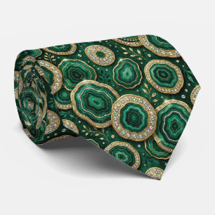 Luxury Suit Tie Forest Green Gold Geode Neck Tie