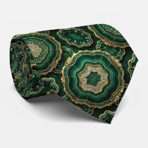 Luxury Suit Tie Forest Green Gold Geode Neck Tie