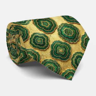 Luxury Suit Tie Forest Green Gold Geode Neck Tie