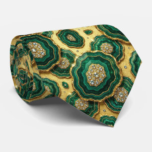 Luxury Suit Tie Forest Green Gold Geode Neck Tie