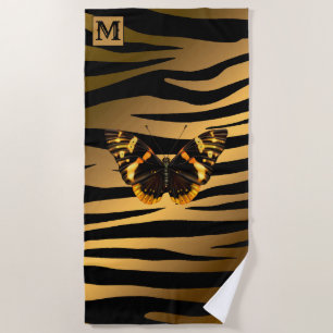 Luxury Summer Time Monogrammed Tiger Gold Beach Towel