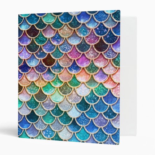 Luxury summerly multicolor Glitter Mermaid Scales 3 Ring Binder