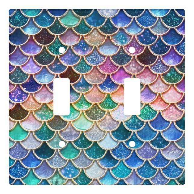 Luxury summerly multicolor Glitter Mermaid Scales Light Switch Cover (Front)