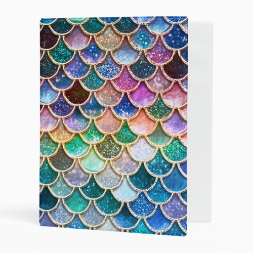 Luxury summerly multicolor Glitter Mermaid Scales Mini Binder