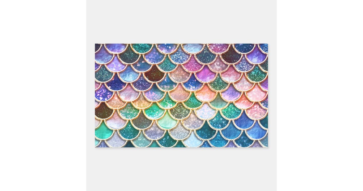 Luxury summerly multicolor Glitter Mermaid Scales Rectangular Sticker ...