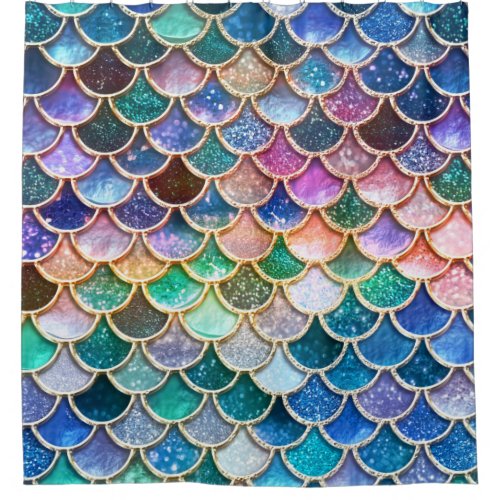 Luxury summerly multicolor Glitter Mermaid Scales Shower Curtain