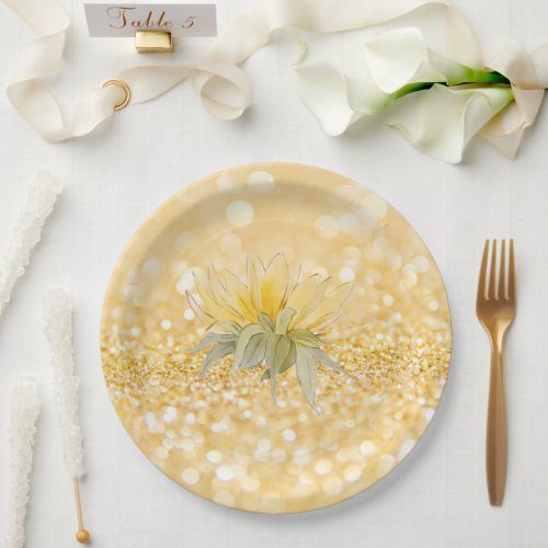 Luxury Sunflower Gold Glitter Wedding  Paper Plates