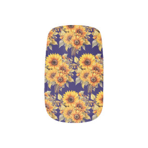 Luxury Sunflower on Blue Floral Minx Nail Art