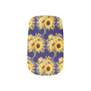 Luxury Sunflower on Blue Floral Minx Nail Art