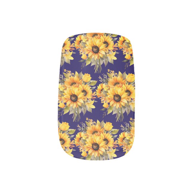 Luxury Sunflower on Blue Floral Minx Nail Art (Left Thumb)