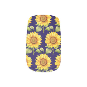 Luxury Sunflower on Blue Floral Minx Nail Art