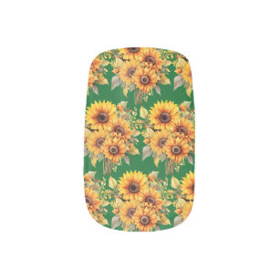 Luxury Sunflower on Green Floral Minx Nail Art