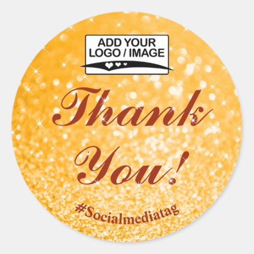 Luxury Sunny Orange Gold Glitter Stars Thank You Classic Round Sticker