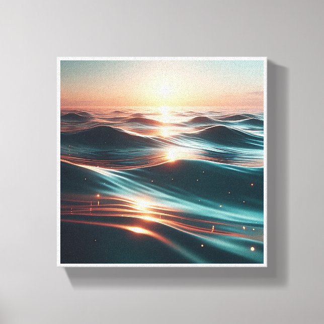 Luxury Sunset Ocean Waves - Abstract Sea Ripples w Canvas Print (Front)