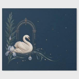 Luxury Swan Christmas Navy Wrapping Paper